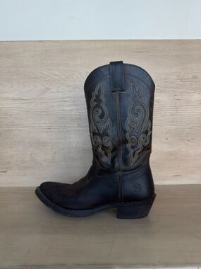 Double H Dark Brown Leather Western Cowboy Boot with Embroidered Shaft